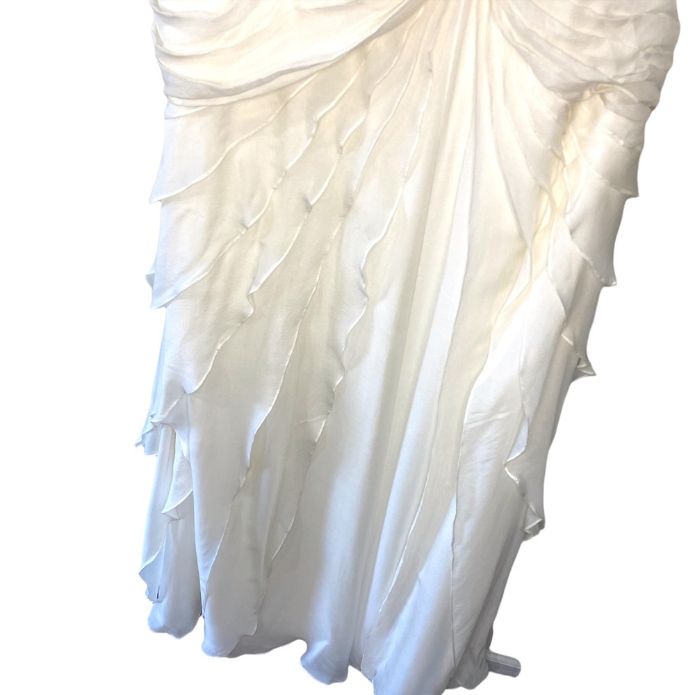 Tadashi Shoji One Shoulder Ivory Chiffon Gown / Wedding Dress Size 12 - Picture 6 of 10